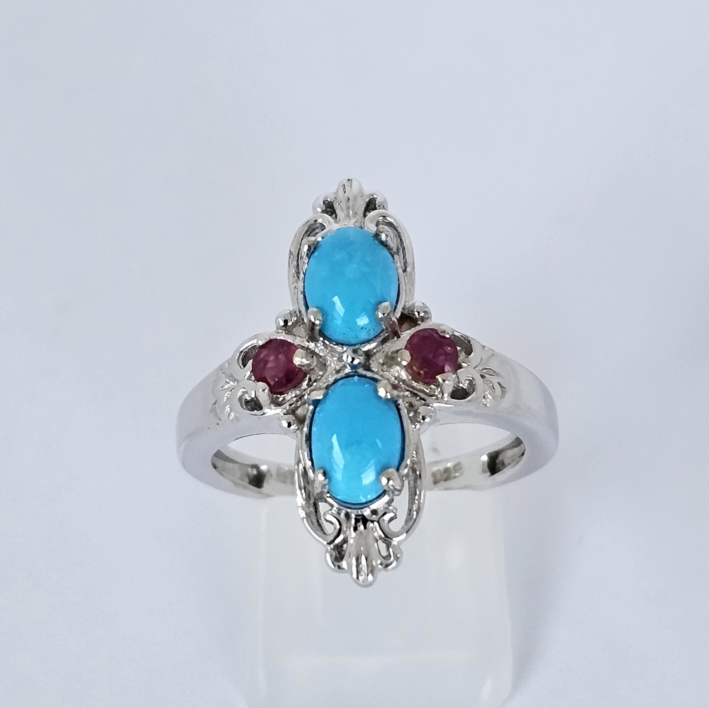 Natural Sleeping Beauty & Ruby Ring in Platinum over Sterling Silver Sz 8!